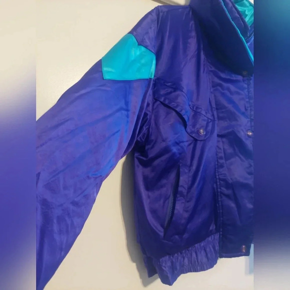 Obermeyer Vintage 80s Retro Purple/ Blue Colorblock Down Puffer Satin Jacket Ski - Picture 5 of 11